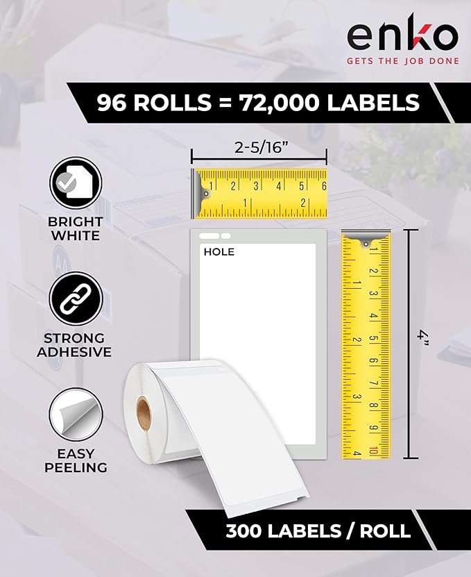 enKo (96 Rolls, 28,800 Labels) Address, Shipping & Barcode Labels 30256 (2-5/16 x 4") Compatible for Dymo LabelWriter