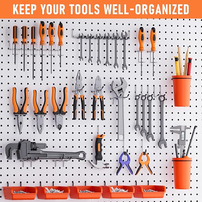 INCLY 330PCS Upgraded Pegboard Accessories Organizer Kit, Peg Board Hooks Assortment with Bins & Cups for Organizing Tools, Fit 1/8 or 1/4 inch Pegboard for Garage Workshop Wall Hanging Tools