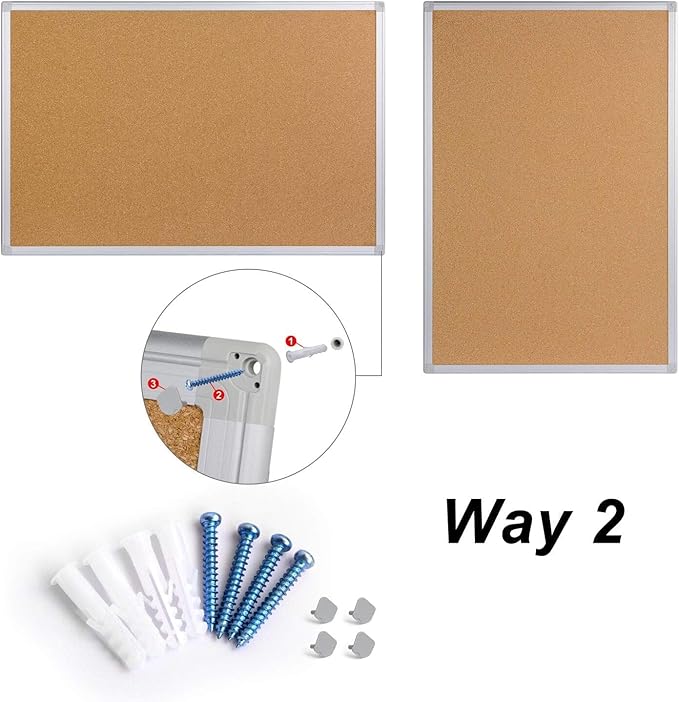Board2by 2-Pack Cork Board Bulletin Board 24 x 18, Silver Aluminium Framed Corkboard, Office Board for Wall Cork, Large Wall Mounted Notice Pin Board for Home, Office and School