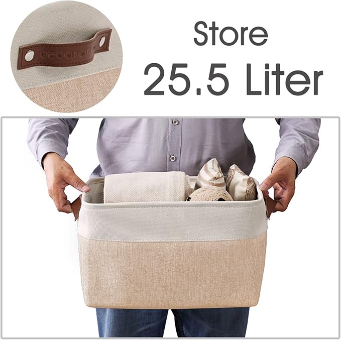 DECOMOMO Storage Baskets for Shelves - Fabric Storage Bins, Linen Closet Organizers and Storage (Beige & White, Large - 4 Pack)