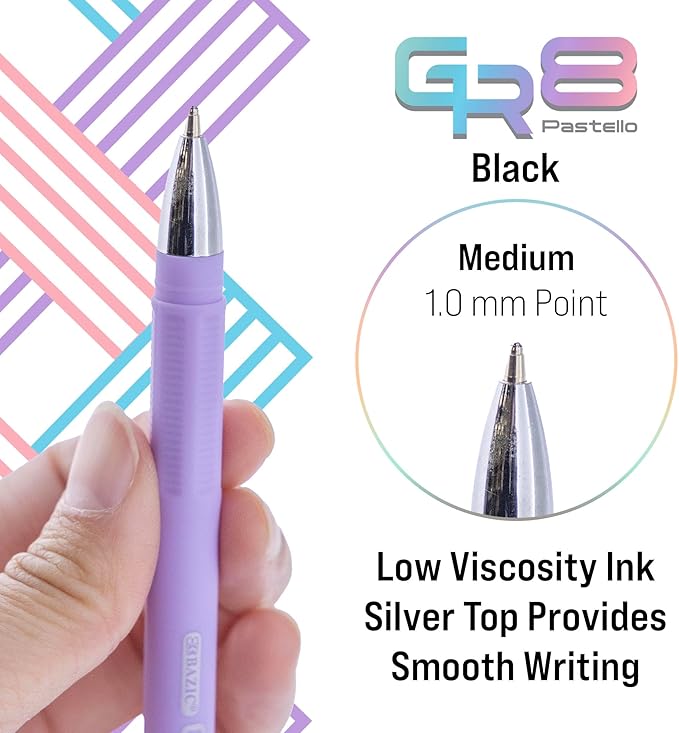 BAZIC Oil Gel Fuse Tech Ink Pen, GR8 Dazzle Black Ink w/Rubberized Barrel, 0.7 mm Medium Point Smooth Writing, for Office School (3/Pack), 6-Pack