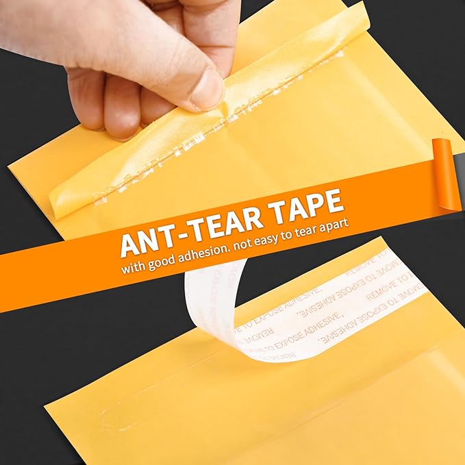 packbabol Kraft bubble mailers 3.5x5 Inch 100 Pack,Self-Sealing Paper Envelopes for Packaging,Strong Adhesion Envelope Mailers, Small Waterproof Cushioned Padded Shipping Bags Yellow #0000