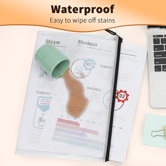 Umriox Zipper Mesh Document Pouch, 6 Assorted Size (Black, 18 Packs), Clear Zipper Pouches, Waterproof Travel Pouch for Office Supplies, Puzzles, Board Games and Craft Projects