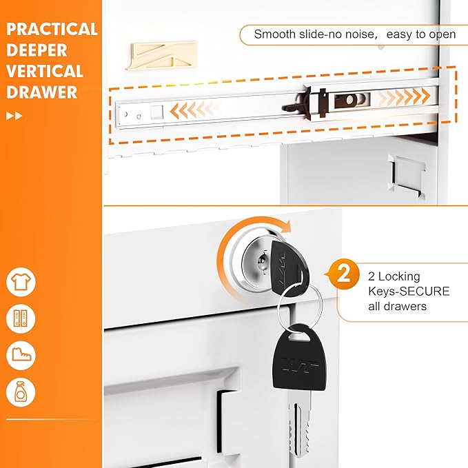 INTERGREAT 4 Drawers File Cabinet with Lock, 18" D Vertical Filing Cabinet for Home Office, Metal White File Cabinet for Hanging Letter/F4/A4/Legal Folders, Easy Assemble