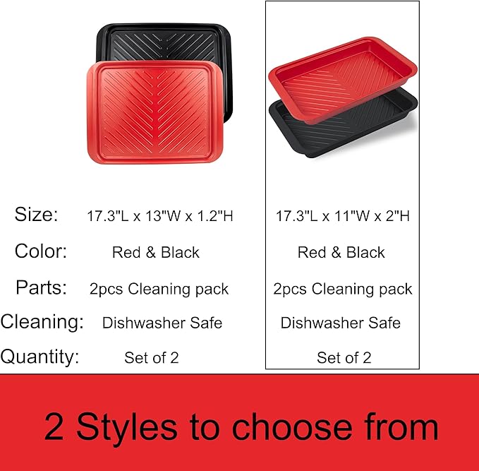 Deep Grilling and Prep Serving Tray, BBQ Trays for Raw and Cooked Food, Melamine Serving Trays for Food, Set of 2, Black and Red