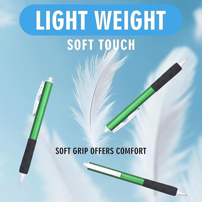 Pens Bulk, Black ink pen,50 Pieces,Smooth Writing Without Breaking Ink,0.5mm Nib,Soft Grip,Fine Office Supplies.Fine Gifts for Men and Women (Green Body)