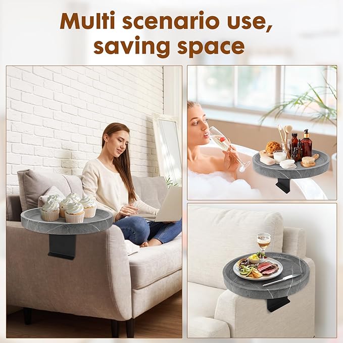 Couch Tray, Adjustable Couch Tray and Detachable Wooden Couch armrest Trays, Multifunctional Clip on armrest Table, with Phone Holder Suitable for Dining, Snacks, Remote Control