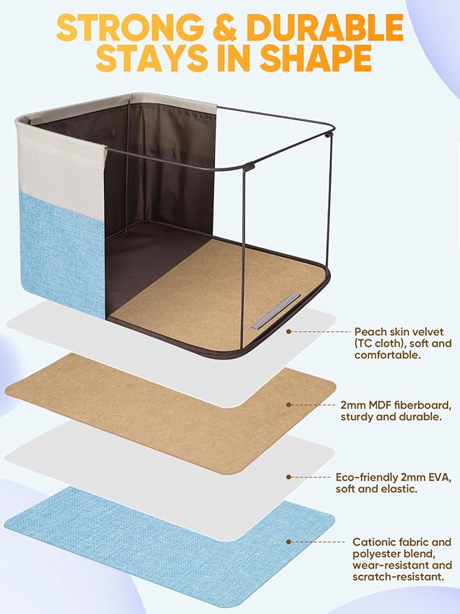 BALEINE 2 Pack Fabric Storage Bins for Shelves, Linen Storage Baskets for Organizing, Decorative Closet Bins for Clothes, Home (Skyblue, 14''x10''x8.5'')