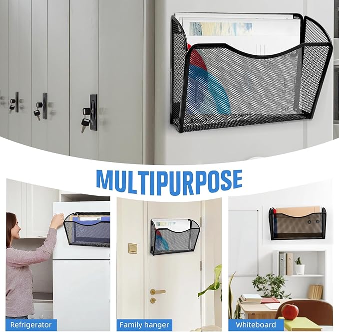 2-Pack Magnetic File Holder-File Folder Organizer, No Drilling Paper Document Holder, Large Capacity Office Hanging Magazine Rack for Refrigerator, File Cabinets, Whiteboard, Office