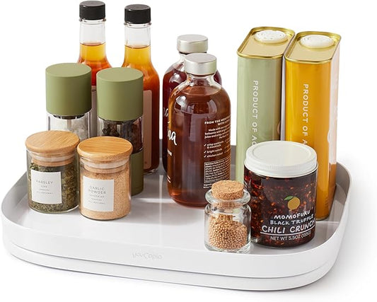 YouCopia MagicTrack Rectangle Lazy Susan Turntable: Kitchen & Bathroom Pantry, Cabinet & Countertop Storage Organizer with 360° Spin, Non-Slip, White Speckled BPA-Free