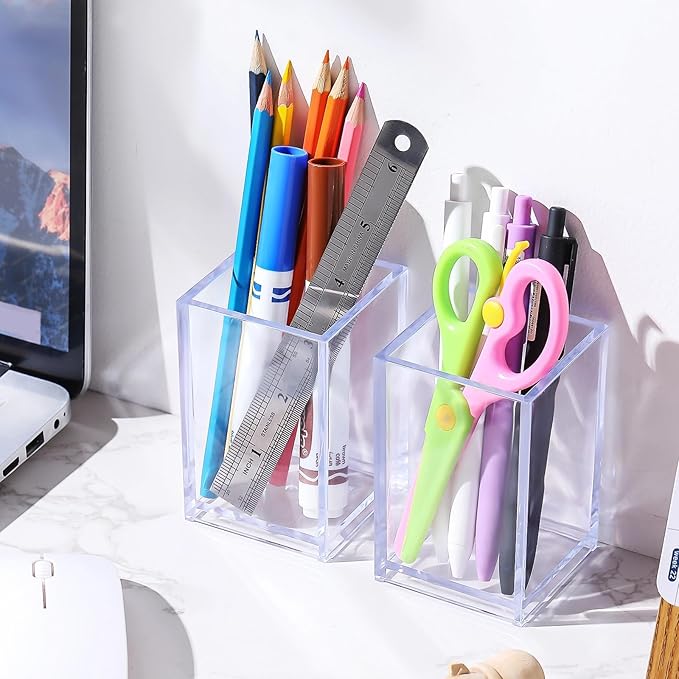 Sabary 36 Pack Acrylic Pen Pencil Holder, Clear Makeup Brush Holder Acrylic Pencil Cup Stationery Organizer for Back to School Office Home Desk Accessory