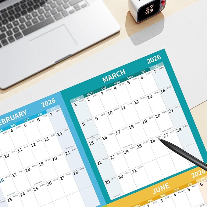 2026 Wall Calendar 34.8" x 22.8" Large Vertical Yearly Wall Hanging Calenda with Julian Date Thick Paper Calendar 12 Month Annual Wall Planner for Wall Office Fridge(Colorful)