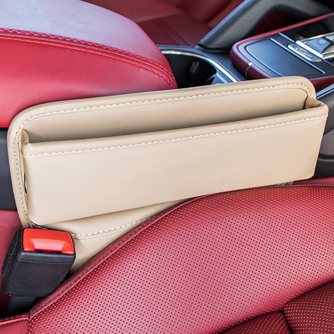 Riloer Car Organizers for Gap Leather Waterproof Car Seat Gap Fillers for Cars, Suvs, Trucks, Front Seat Gap Fillers for Phones, Keys, Cards, Glasses, Beige