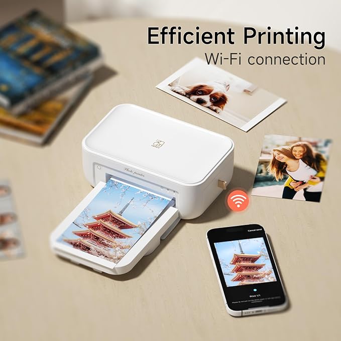 HPRT Photo Printer 4x6 with 108 Sheet Photo Paper& 2 Ribbon, Instant Picture Printer for iPhone, Smartphone, Thermal Dye Sublimation, WI-Fi Connnecting, Home Use, White