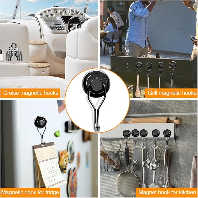 MIKEDE 120 LBS Black Magnetic Hooks, 6 Pack Swivel Swing Magnet Hooks Heavy Duty, Strong Neodymium Magnets Hanger for Hanging, Grill, Cruise Cabins - 32mm(1.26in) in Diameter