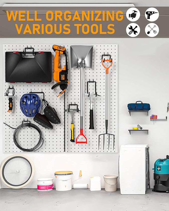 INCLY 10 Pack Heavy Duty Pegboard Hooks, 1/4" Pegboard Drill Holder Tool Utility Hooks, Peg Board Tool Hangers Accessories for Hanging Power Tools, Drill, Hammer, Workbench, Garage