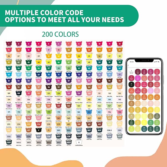 200 Colors Alcohol Markers with Free App, Dual Tip Art Marker with Kickstand Case for Artists Adults and Kids. Alcohol Based Markers for Coloring Painting Sketching and Drawing, Great Gift.
