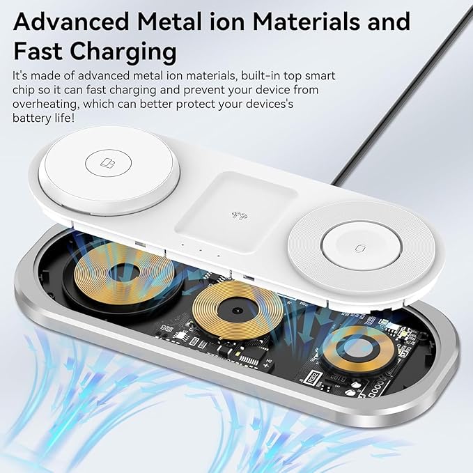 3 in 1 Fast Wireless Charger Stand for iPhone, Foldable Travel Charging Station for Magsafe for iPhone 17/Air/16/15/14/13/12 Series, Apple Watch Series, AirPods pro/2/3/4, Gifts for Women Men (Silver)