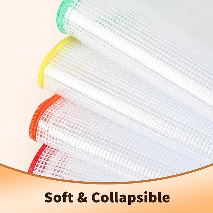 Umriox Zipper Mesh Document Pouch, 9.5x7.1 in (6 Colors, 18 Packs), Clear Zipper Pouches, Waterproof Zipper Pouches for Office Supplies Cosmetics Travel Storage