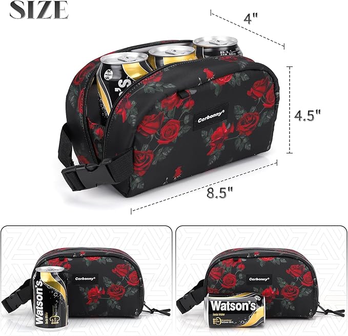 Cerbonny Reusable Lunch Bag, Freezable Insulated Cooler Bag for Work School Travel, Leak-Proof, 2.5L, Rose Flower, Floral Pattern