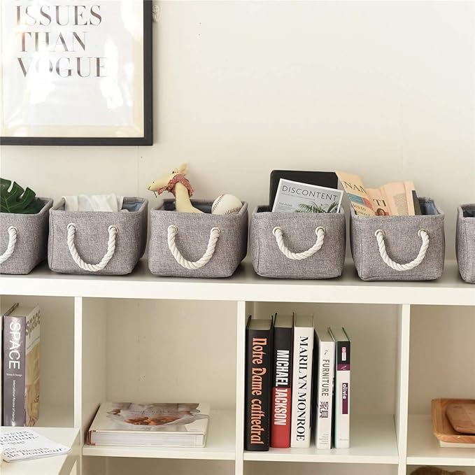 TheWarmHome Storage Bins for Shelves - 11.8x7.9x5.2 inch Grey Small Storage Baskets for Organizing, Fabric Storage Cubes Closet Organizer for Home Nursery Gift Decorative (Gray)