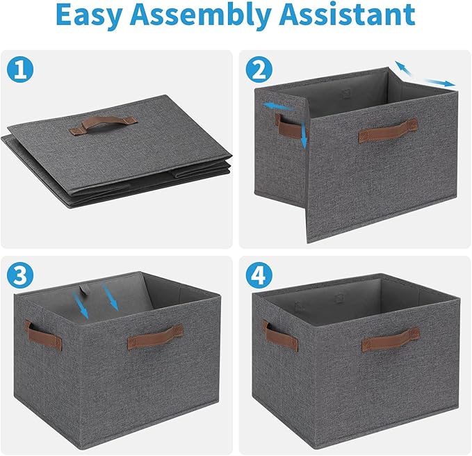 GhvyenntteS Large Fabric Storage Bins 6 Pack, 15x11x9.6 Inch Storage Baskets for Shelves, Foldable Closet Storage Bins for Shelves, Closet Organizers and Storage Boxes, Gray