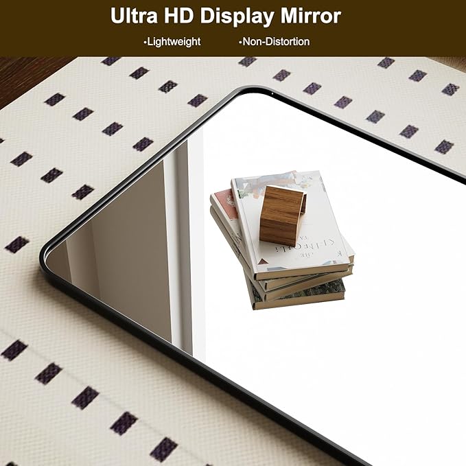 HARRITPURE 66x23 inch Rounded Full Length Mirror Aluminum Frame Mirror Full Length Floor Mirror with Stand for Living Room Bedroom Cloakroom,Black