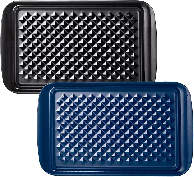 Melamine Grilling Prep and Serve Trays, Set of 2 Melamine Rectangular Serving Trays/Platters with Handle for Outdoor Parties and BBQ, Dishwasher Safe Food Tray,17''x10.5''. Blue and Black