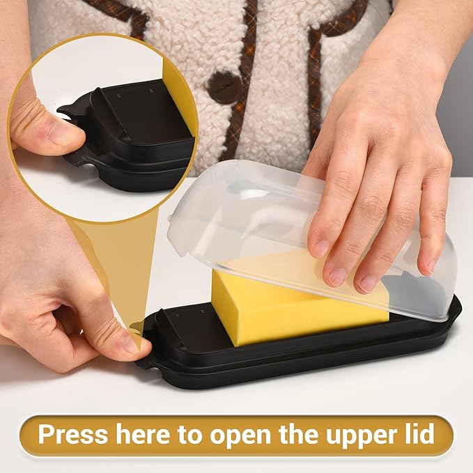 AONCO Butter Dish, Butter Container Holds with Clear Lid for Countertop, Unbreakable Butter Keeper for Home Kitchen Decor, Perfect for East/West Coast Butter, BPA-free (Black)