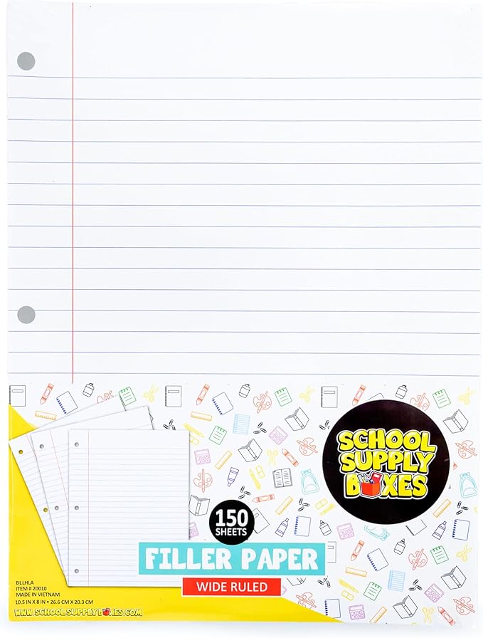 School Supply Boxes | Wide-Ruled Loose Leaf Paper | 48 Pack | 150 Sheets Per Pack, 3-Ring Binder Compatible