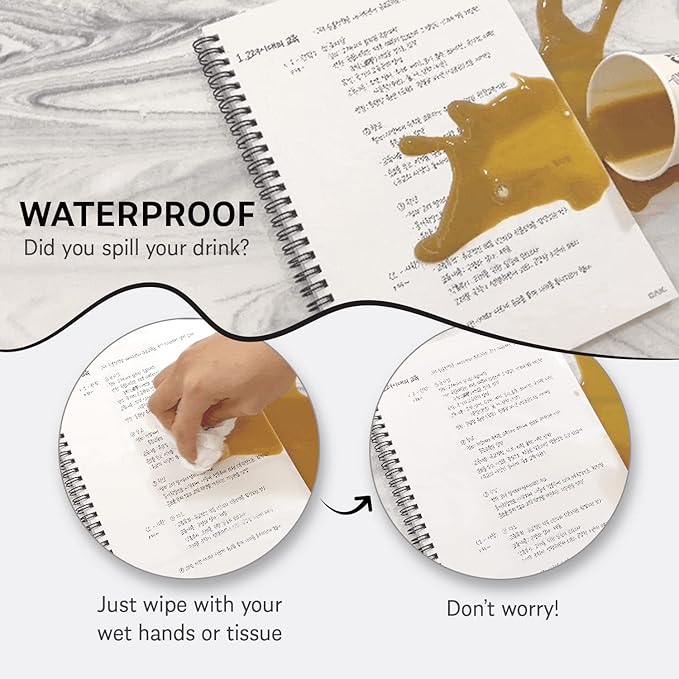 GAK. Stone Paper Notebook | No Lines Spiral Notebook Waterproof Sheet Aesthetic Journal for Note Taking | Notebooks for Work & Aesthetic School Supplies | Medium Size, Black (5.8”x8.3”, 50 sheets)