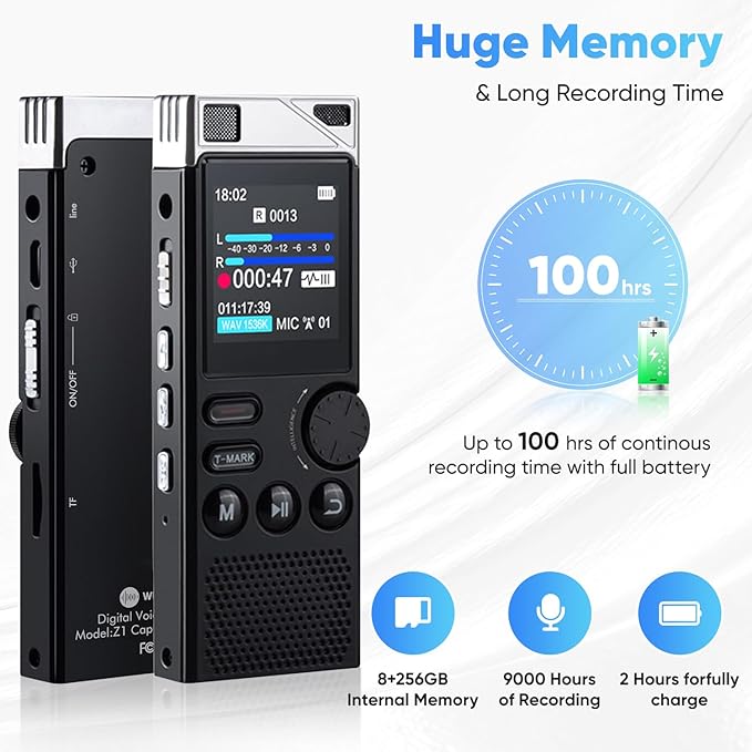 264GB Digital Voice Recorder,Professional Voice Activated Recorder for Lectures Meetings,18000 Hours voice recorder with playback,recording device, MP3 Player, Password Protection,audio recorder,Black