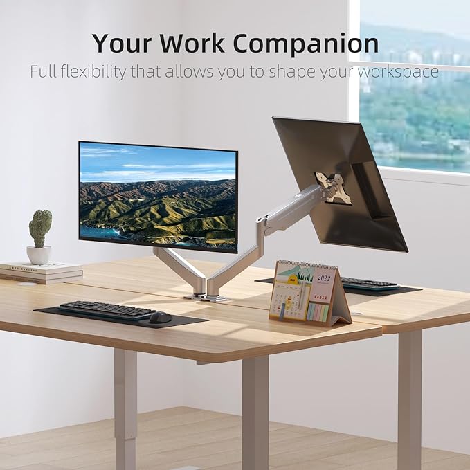 Suptek Dual Monitor Mount Stand-Height Adjustable Gas Spring Monitor Arm Desk Mount for 2 Computer Screens 17 to 27 inches - Each Arm Holds up to 13.2lbs,Silver(MD8SPS)
