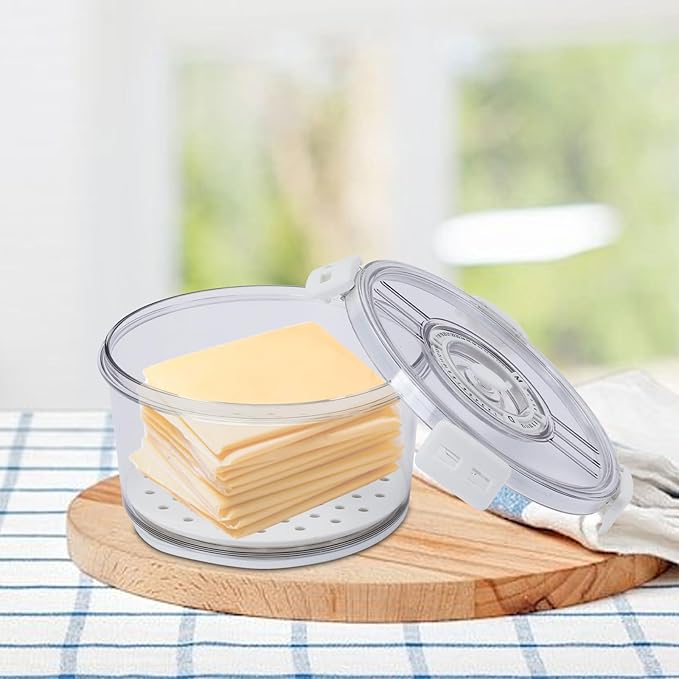 Cheese Container for Refrigerator,Cheese Keeper with Airtight Lid and Time Recording,Cream Block Shredded Cheeses Storage Box,Sliced,Grated,circle Cheddar Cheeses Box for Fridge,kitchen