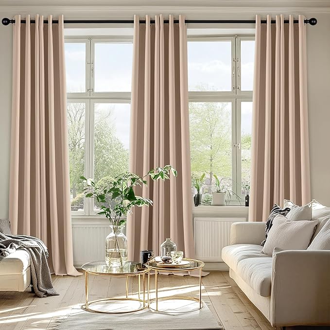 MIULEE Beige Blackout Curtains for Bedroom Living Room 96 Inches Long 2 Panels, Thermal Insulated Room Darkening Drapes Solid Grommet Top Noise Reduction Light Blocking Window Treatments 40x96 Inch