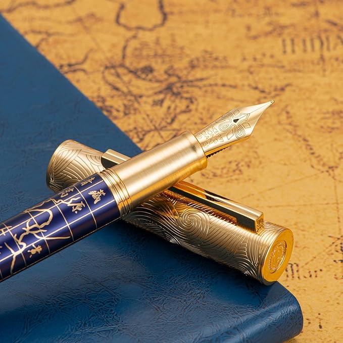 Hongdian 8041 Qinghai-Tibet Plateau Souvenir Fountain Pen, Iridum Fine Golden Nib with Metal Pen Box Set