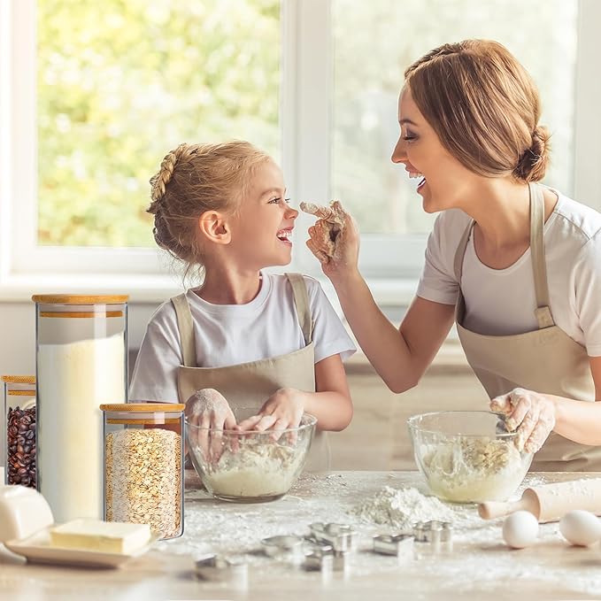 Glass Jars with Bamboo Lids Set of 12,Glass Storage Containers with Airtight Lids Storage Jars Food Storage Containers for Pasta,Flour,Cereal,Sugar,Cookie