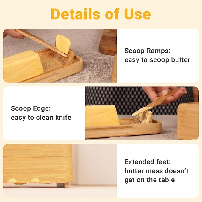 Bamboo Butter Dish with Lid for Countertop Butter Container for Fridge Magnetic Butter Holder with Knife for East and West Coast Butter By beardo decor