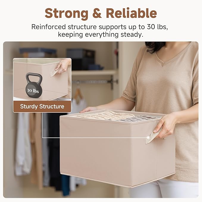 StorageWorks Storage Baskets for Shelves, Foldable Fabric Closet Storage Bins with Handles, Fabric Storage Bins Clothes Organizer, Light Brown, 3-Pack, Extra Large