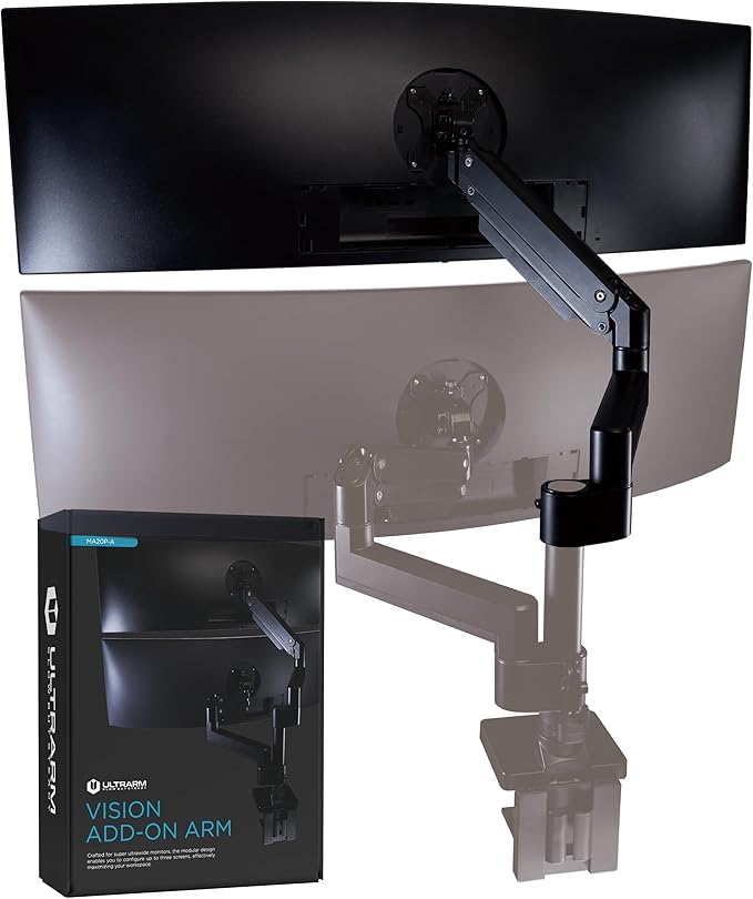 Heavy Duty Extension Arm [Accessory Only - Requires MA20P-S Single Monitor Arm for Use] Dual 49" Vertical Stacked Monitor Mount Height Adjustable - 100x100 VESA Mount, Black, MA20P-A