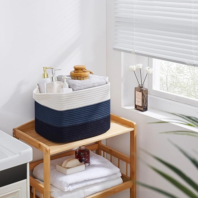 Storage Basket for Organizing, Woven Baskets for Storage, Rectangle Decorative Baskets for Shleves, Closet, Toys, Books, Nursery Organizer Bins - Pack of 3 (Gradient Blue, 13"x9.85"x8.7")