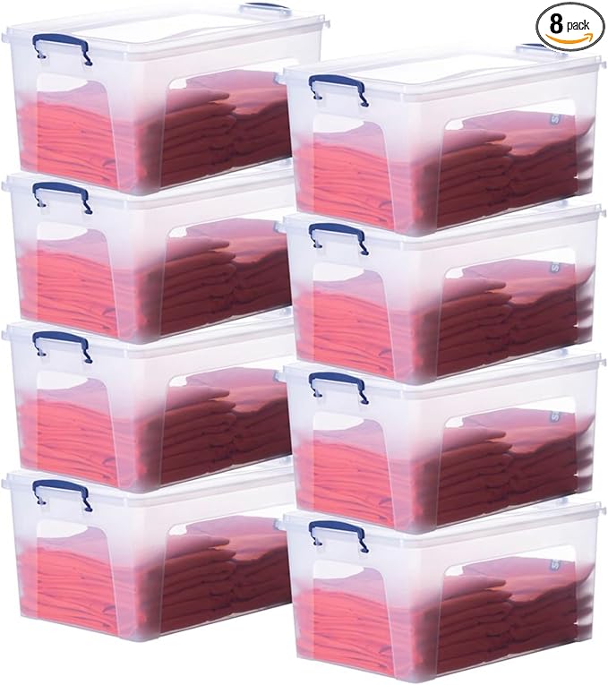 Superio Clear Storage Bins with Lids, 28.5 Quart BPA Free Plastic Containers, Transparent Boxes for Organizing, Stackable Crates, Organizer Totes for Home, Office, School, and Dorm
