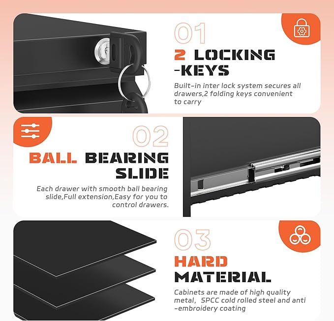 INTERGREAT Mobile File Cabinet with Lock,Under Desk Rolling Metal Filing Cabinet for Home Office, Black 2 Drawer File Cabinets with Wheels for Legal/Letter/A4 File