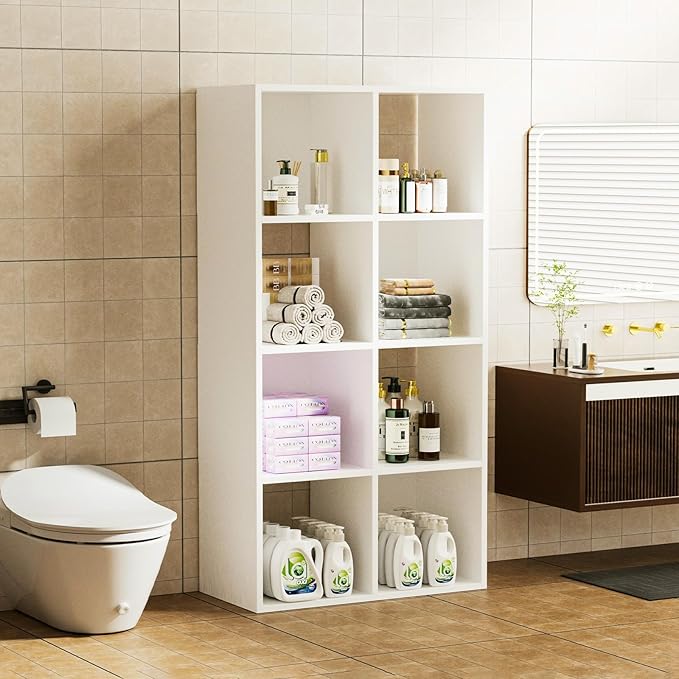 COMHOMA 8 Wood Cube Storage Organizer with Open Back and Removable Back Panels, 11In White Cube Storage Bookshelf, Cubicle Shelf Bookcase for Home Office Bedroom Living Room, Vertical or Horizontal