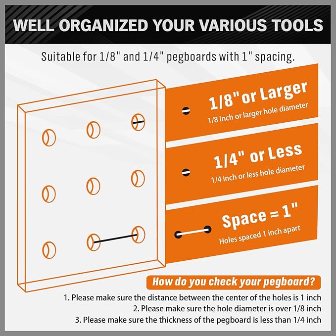 HORUSDY 309 PCS Pegboard Hooks Assortment Kit – 17 Types Heavy Duty Peg Board Hooks & Organizer Accessories – Fits 1/8 & 1/4 Inch Pegboard Durable Metal Wall Hooks for Garage Kitchen Workshop