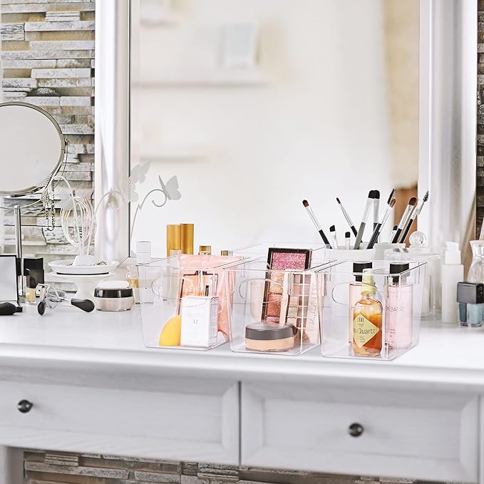 Sorbus Small Clear Plastic Storage Bins for Shelves, Clothes, with Handle - Clear Storage Bins, Drawer, Shelf, Closet, Pantry, Fridge, Freezer Organizer Bins, Closet Organizers and Storage (8 pack)