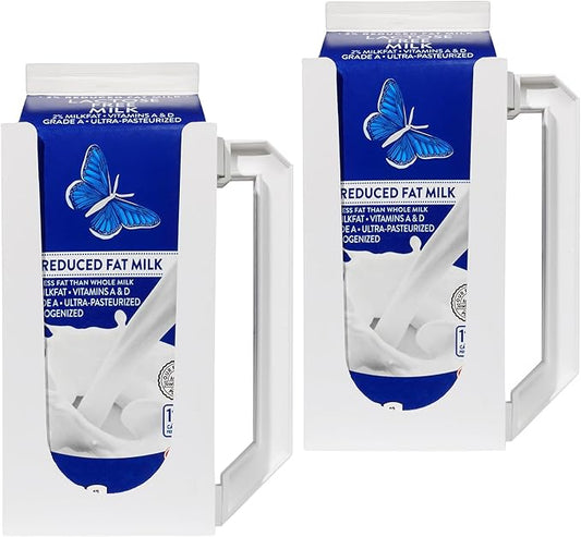 Carton Caddy XL Half Gallon Milk Carton Holder with Handle, Juice Box, Soda Bottle and Milk Half Gallon Holder with Handle, Rust Free, Dishwasher Safe, Reusable, Easy to Clean, Ergonomic (2 Pack)