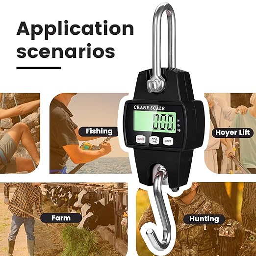 Digital Hanging Scale, 1102lb Crane Scale, 500kg Black Digital Electronic Weighing Scale with LCD Display for Hunting, Outdoor, Bass Fishing, Big Game, Farm