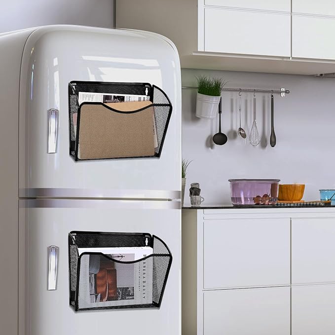 2-Pack Magnetic File Holder-File Folder Organizer, No Drilling Paper Document Holder, Large Capacity Office Hanging Magazine Rack for Refrigerator, File Cabinets, Whiteboard, Office