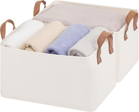 StorageWorks Closet Storage Bins, Storage Baskets for Shelves, Closet Organizers and Storage Bins with Metal Frame, Handles, Natural Color, 2-Pack